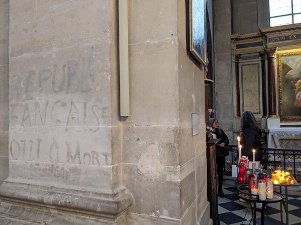 During the revolution, in a church in Rue de Rivoli. Still there. We Remember.